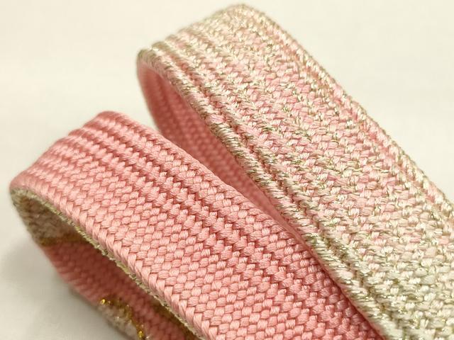 平和屋本店●和装小物 帯締め・帯揚げセット 高麗組 刺繍 舞花文 金糸 暈し染め 逸品 未使用 AABG0765ay