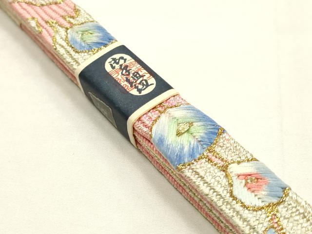 平和屋本店●和装小物 帯締め・帯揚げセット 高麗組 刺繍 舞花文 金糸 暈し染め 逸品 未使用 AABG0765ay