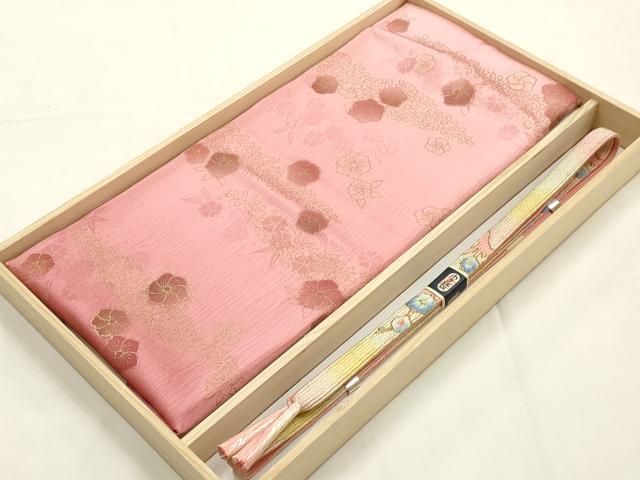 平和屋本店●和装小物 帯締め・帯揚げセット 高麗組 刺繍 舞花文 金糸 暈し染め 逸品 未使用 AABG0765ay