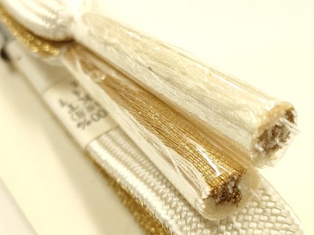 平和屋本店●和装小物 帯締め・帯揚げ・扇子セット 礼装用 手刺繍 高麗組 綾出し 花柄 金彩 亀房付き 逸品 未使用 AABG0766ay