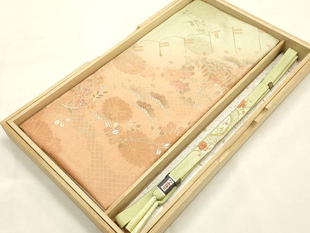 平和屋本店●和装小物 帯締め・帯揚げセット 高麗組 刺繍 草花文 金糸 金彩 逸品 未使用 AABG0776ay