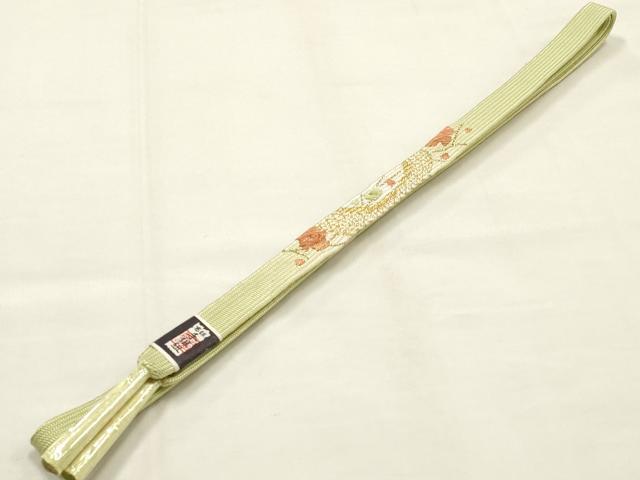 平和屋本店●和装小物 帯締め・帯揚げセット 高麗組 刺繍 草花文 金糸 金彩 逸品 未使用 AABG0776ay