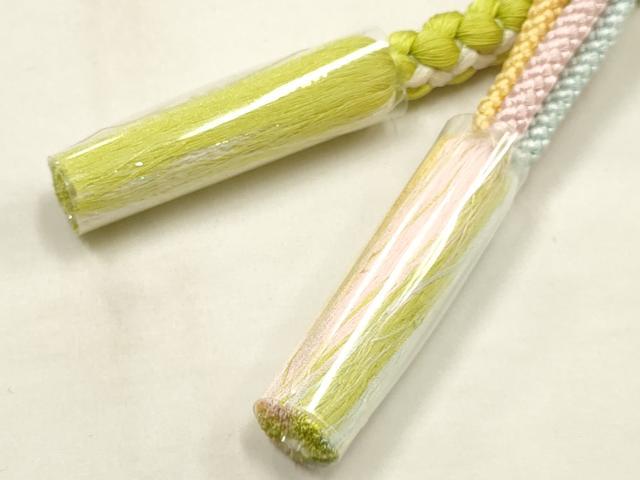 平和屋本店●和装小物 帯締め・帯揚げセット 振袖用 総絞り 孔雀羽 小田巻 金糸 金彩 逸品 未使用 AABG0783ay
