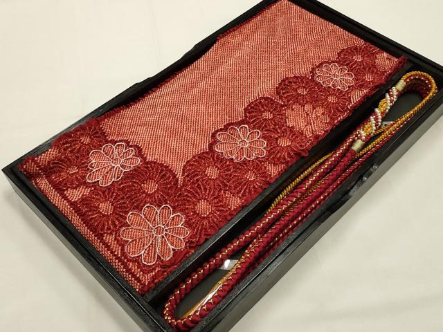 平和屋本店●和装小物 帯締め・帯揚げセット 振袖用 総絞り 花柄 菊 ビーズ 金糸 逸品 未使用 AABG0784ay