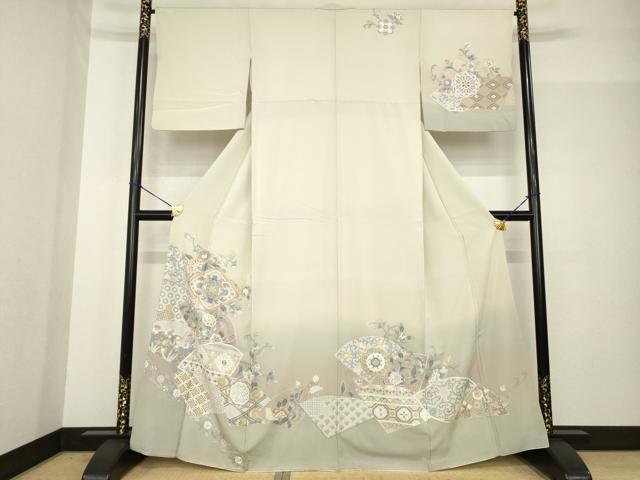 平和屋着物●訪問着 総刺繍 中国三大刺繍 相良刺繍 更紗花文 金糸 正絹 逸品 AABG0813ck