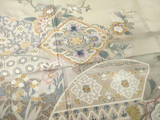 平和屋着物●訪問着 総刺繍 中国三大刺繍 相良刺繍 更紗花文 金糸 正絹 逸品 AABG0813ck