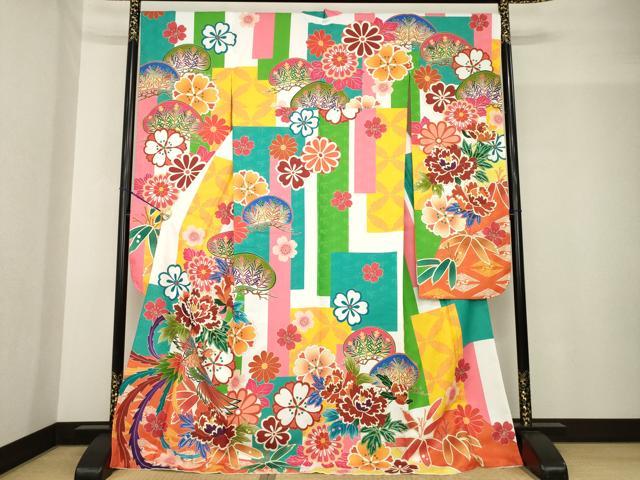 平和屋着物●豪華振袖 鳳凰花文 ロング丈 洗える着物 未使用 AABG0819ck