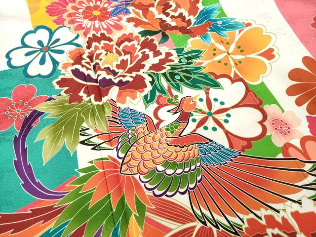 平和屋着物●豪華振袖 鳳凰花文 ロング丈 洗える着物 未使用 AABG0819ck
