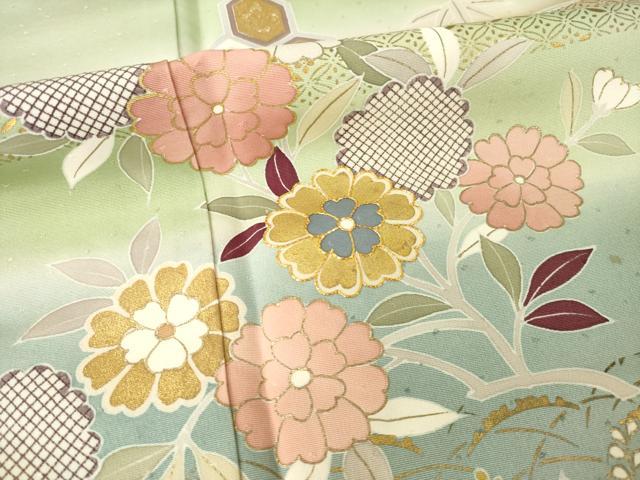 平和屋着物●創業460年・千總 訪問着 駒刺繍 舞花文 暈し染め 金彩 正絹 逸品 AABG0821ck