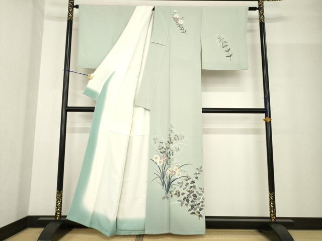 平和屋着物●本加賀友禅作家 金丸充夫 訪問着 草花文 暈し染め 正絹 逸品 AABG0824ck