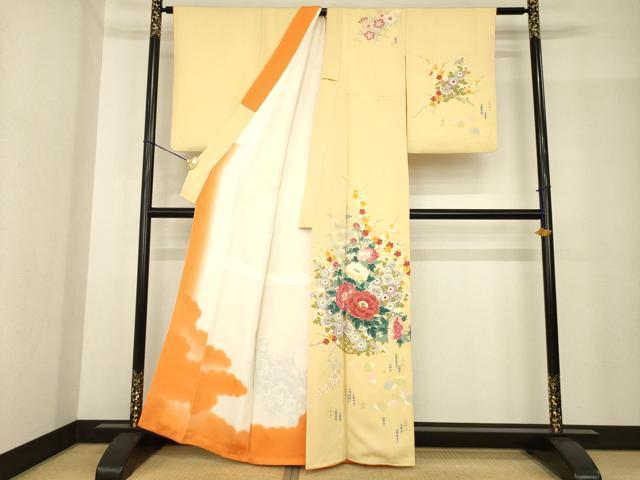 平和屋着物●訪問着 友禅 作家物 花篭文 正絹 逸品 AABG0826ck
