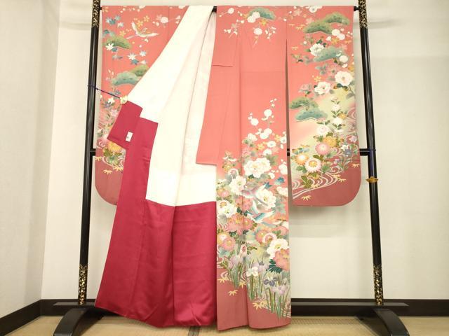 平和屋着物●豪華振袖 友禅 花鳥文 暈し染め 正絹 逸品 AABG0830ck