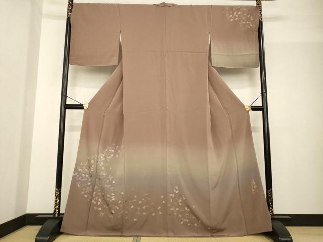 平和屋着物●ファッションデザイナー コシノアヤコ 訪問着 総刺繍 舞桜文 暈し染め 金糸 正絹 逸品 AABG0833ck