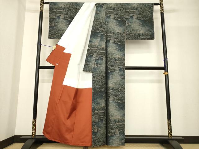 平和屋着物●本場大島紬 風景文 さが美扱い 正絹 逸品 未使用 AABG0834ck