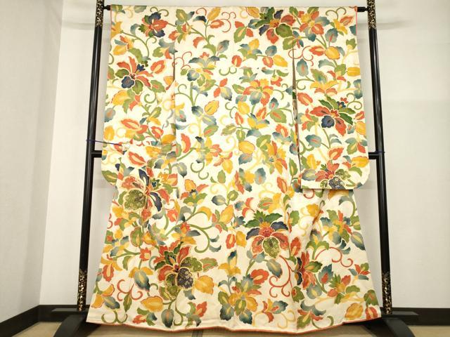 平和屋着物■豪華振袖 駒刺繍 花唐草文 金通し地 正絹 逸品 AABG0869ck