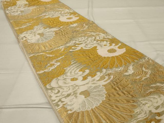 平和屋着物◎六通柄袋帯 流水花文 金糸 正絹 逸品 AABG0893ou