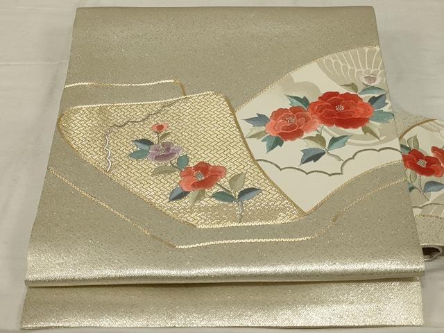 平和屋着物◎九寸名古屋帯 総刺繍 駒刺繍 枝花文 金銀糸 正絹 逸品 AABG0914ou