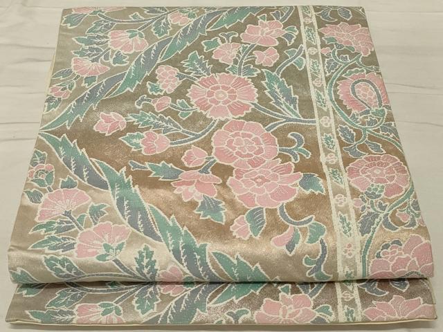 平和屋着物◎六通柄袋帯 更紗花文 正絹 逸品 AABG0916ou