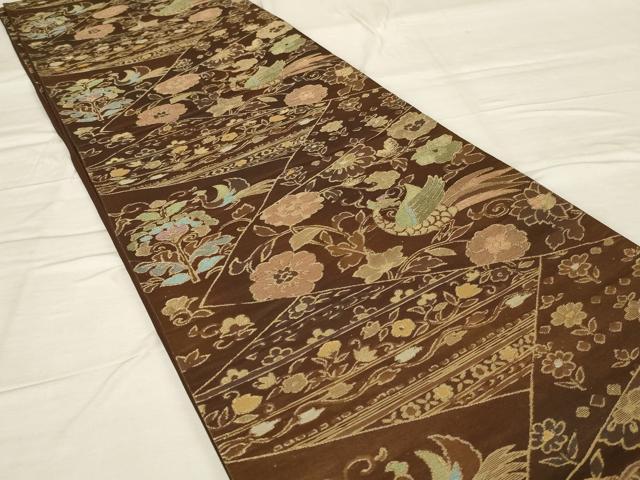 平和屋着物◎六通柄袋帯 花鳥文 正絹 逸品 AABG0919ou