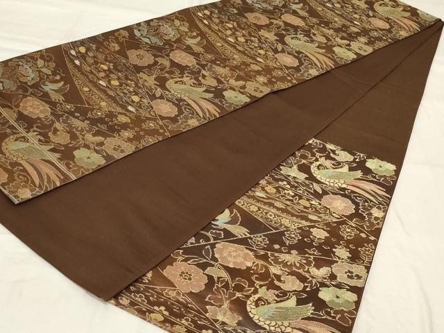 平和屋着物◎六通柄袋帯 花鳥文 正絹 逸品 AABG0919ou