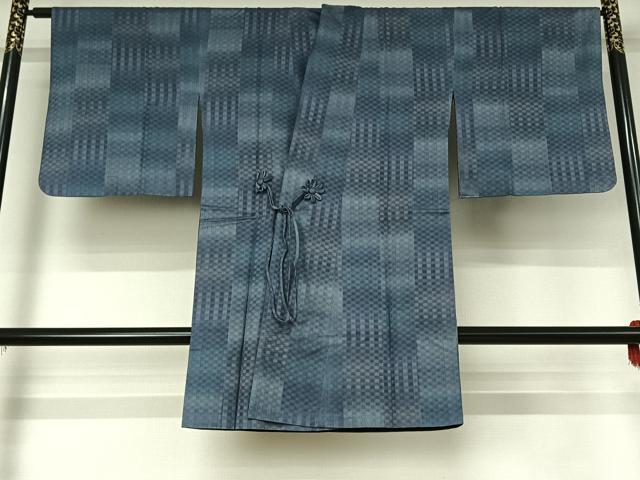 平和屋着物▽道中着 スリーシーズン 春夏秋 塵除け 市松文様 暈し染め やまと誂製 正絹 逸品 AABG0923jh