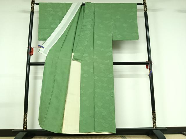 平和屋着物▽上質な色無地 単衣 花菱地紋 青磁色 正絹 逸品 AABG0926jh