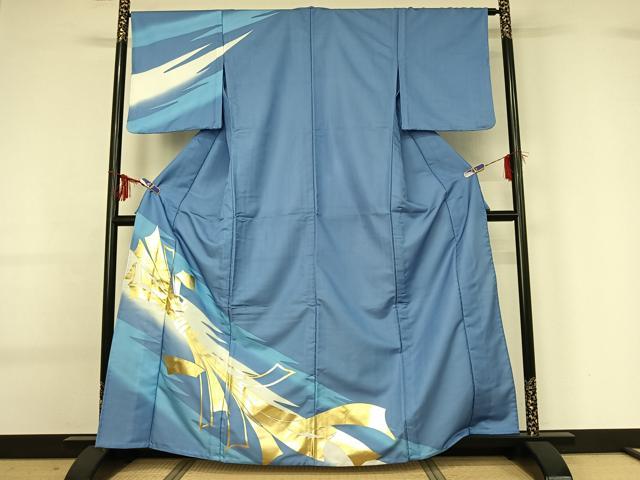 平和屋着物▽訪問着 単衣 束ね熨斗文 暈し染め 金彩 洗える着物 AABG0929jh