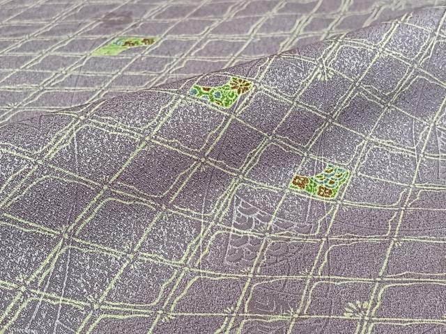 平和屋着物▽小紋 単衣 地紙花文 洗える着物 AABG0932jh