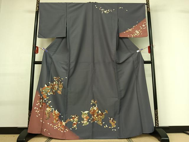 平和屋着物▽訪問着 単衣 人物花文 金彩 洗える着物 AABG0945jh