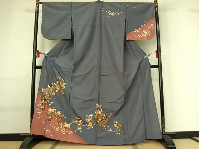 平和屋着物▽訪問着 単衣 人物花文 金彩 洗える着物 AABG0946jh