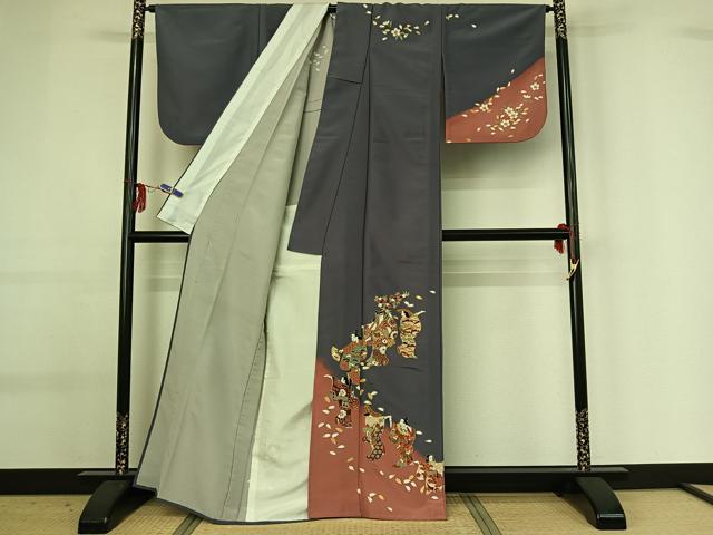 平和屋着物▽訪問着 単衣 人物花文 金彩 洗える着物 AABG0946jh