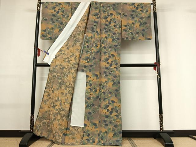 平和屋着物▽小紋 単衣 草花文 暈し染め 洗える着物 AABG0947jh