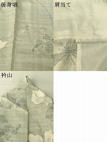 平和屋着物▽上質な紬 単衣 草花文 正絹 逸品 AABG0949jh
