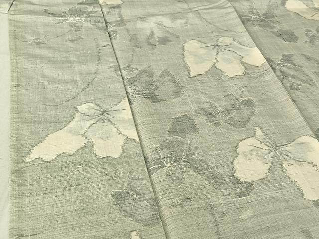 平和屋着物▽上質な紬 単衣 草花文 正絹 逸品 AABG0949jh