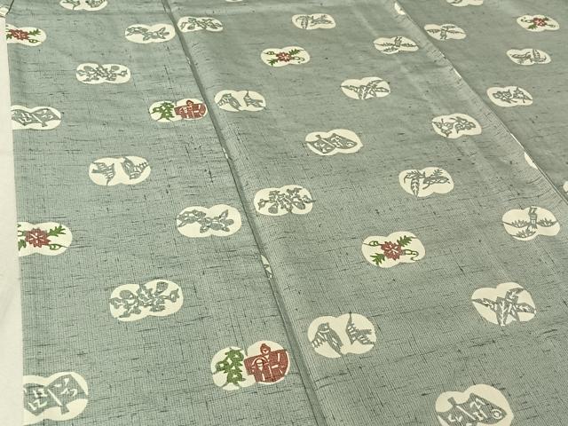平和屋着物▽人間国宝 芹沢圭介一番弟子 下平清人 紬 単衣 花鳥文 正絹 逸品 AABG0952jh