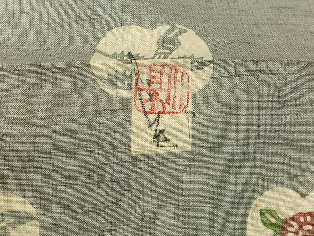 平和屋着物▽人間国宝 芹沢圭介一番弟子 下平清人 紬 単衣 花鳥文 正絹 逸品 AABG0952jh