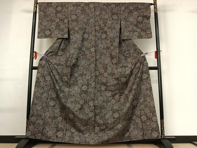 平和屋着物▽上質な紬 単衣 葡萄 正絹 逸品 AABG0954jh