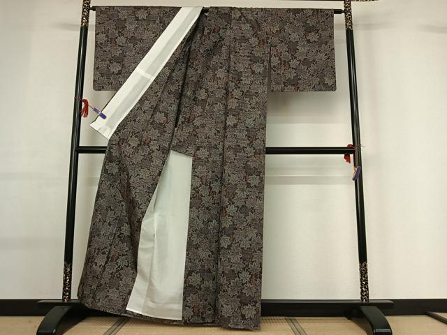 平和屋着物▽上質な紬 単衣 葡萄 正絹 逸品 AABG0954jh