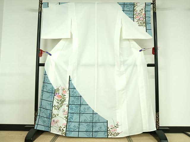 平和屋着物▽訪問着 単衣 草花文 金彩 洗える着物 AABG0961jh