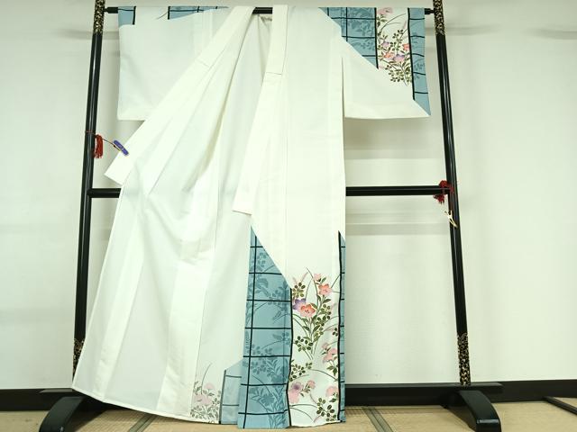 平和屋着物▽訪問着 単衣 草花文 金彩 洗える着物 AABG0961jh
