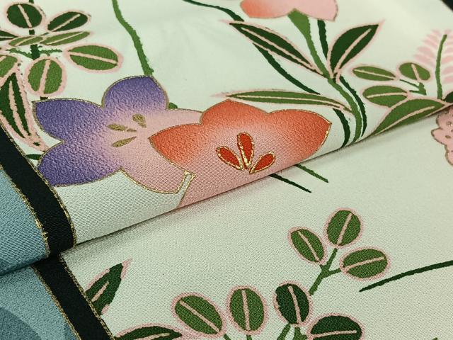 平和屋着物▽訪問着 単衣 草花文 金彩 洗える着物 AABG0961jh