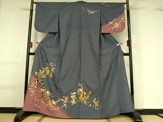 平和屋着物▽訪問着 単衣 人物花文 金彩 洗える着物 AABG0968jh