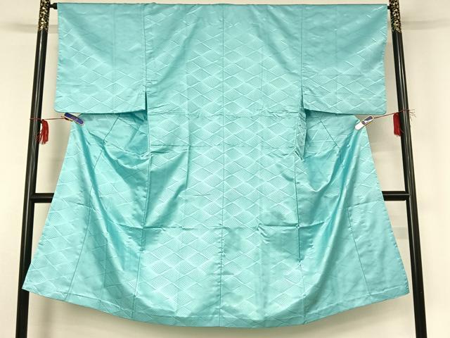 平和屋着物▽男性 色無地 単衣 流水地紋 白群色 洗える着物 AABG0972jh