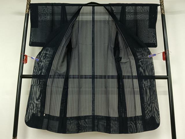 平和屋着物▽道行コート スリーシーズン 春夏秋 塵除け 縞 正絹 逸品 AABG0986jh