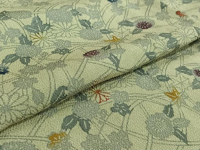 平和屋着物▽上質な小紋 単衣 型染め 草花文 鬼しぼ縮緬 正絹 逸品 AABG0990jh