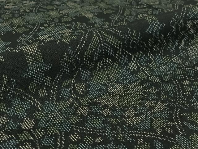 平和屋着物▽本場大島紬 単衣 正倉院花文 黒地 正絹 逸品 AABG0995jh