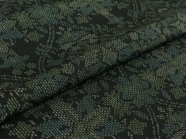 平和屋着物▽本場大島紬 単衣 正倉院花文 黒地 正絹 逸品 AABG0995jh