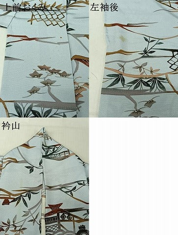 平和屋着物▽上質な小紋 単衣 型染め 風景花文 正絹 逸品 AABG0996jh