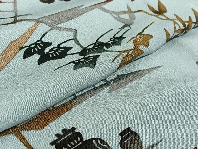 平和屋着物▽上質な小紋 単衣 型染め 風景花文 正絹 逸品 AABG0996jh