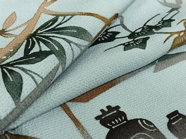 平和屋着物▽上質な小紋 単衣 型染め 風景花文 正絹 逸品 AABG0996jh
